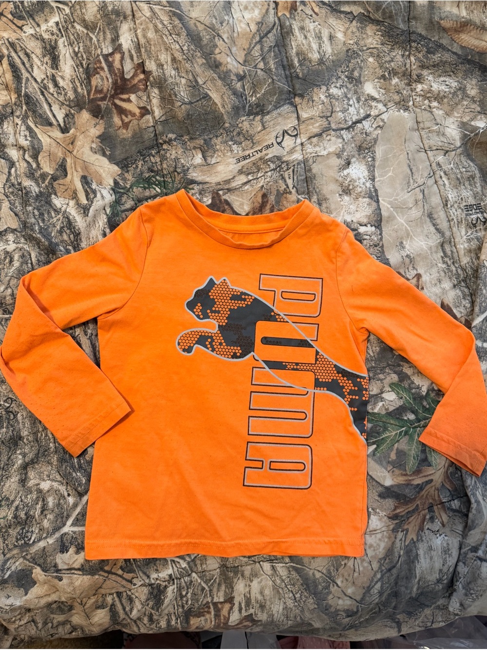 Puma Orange Long-Sleeve Logo Tee for Kids